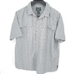 Woolrich Mens 2XL Button Up Shirt Short‎ Sleeve Outdoor Feather Print